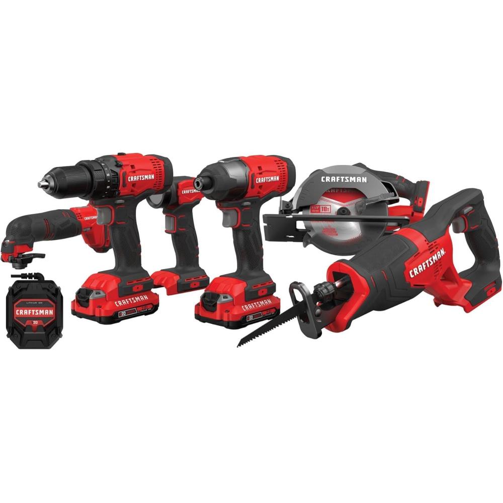 imageCRAFTSMAN V20 Cordless 6Tool Power Tool Combo Kit with 2 Batteries and Charger CMCK600D2