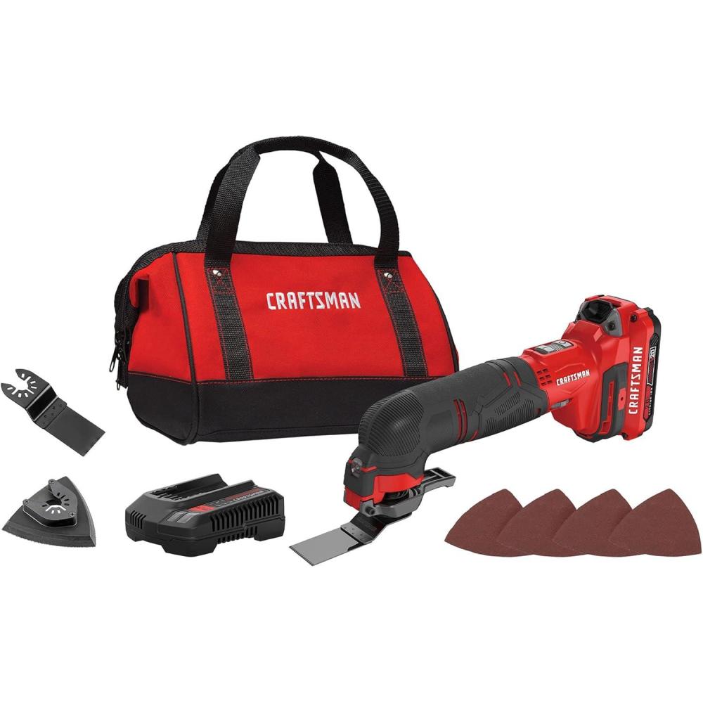 imageCRAFTSMAN V20 Cordless Oscillating Tool Kit MultiTool with Blades Sand Paper Battery and Charger Included CMCE501D1