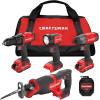 CRAFTSMAN V20 Cordless 4-Tool Power Tool Combo Kit with 2 Batteries and Charger (CMCK400D2)