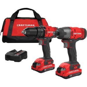 CRAFTSMAN V20 MAX Cordless Drill Driver and Impact Driver Set, Power Tool Set with 2 Batteries and Charger, LED Work Light, 2 Bits, Bag (CMCK200C2)(2-Tool Combo Kit Only)