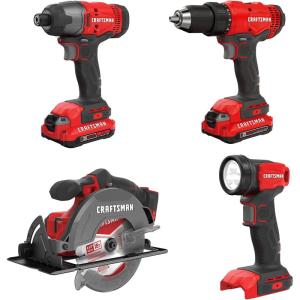 CRAFTSMAN V20 MAX Power Tool Combo Kit, 4-Tool Cordless Power Tool Set (CMCK401D2AM)(4 Tool Combo Kit)