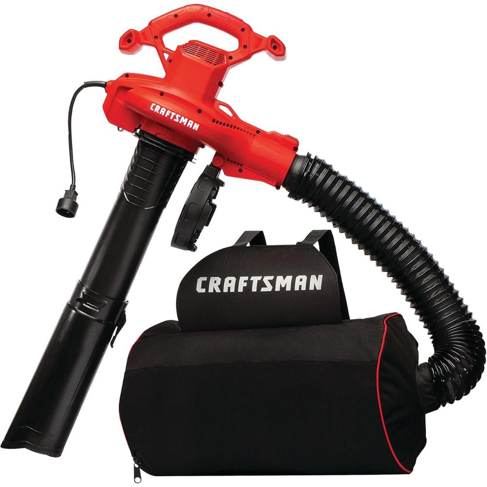 imageCRAFTSMAN 3in1 Leaf Blower Vacuum and Mulcher Backpack Blower Up to 260 MPH 12 Amp Corded Electric Leaf Collector CMEBL7000