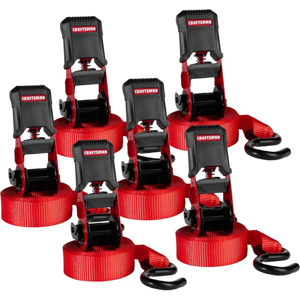 imageCRAFTSMAN CMXAZBS15004 BlackRed 1 x 12 Ratchet Tie Down Straps  LightMidWeight Duty 1500 lb Break Strength 4 Pack6 Pack