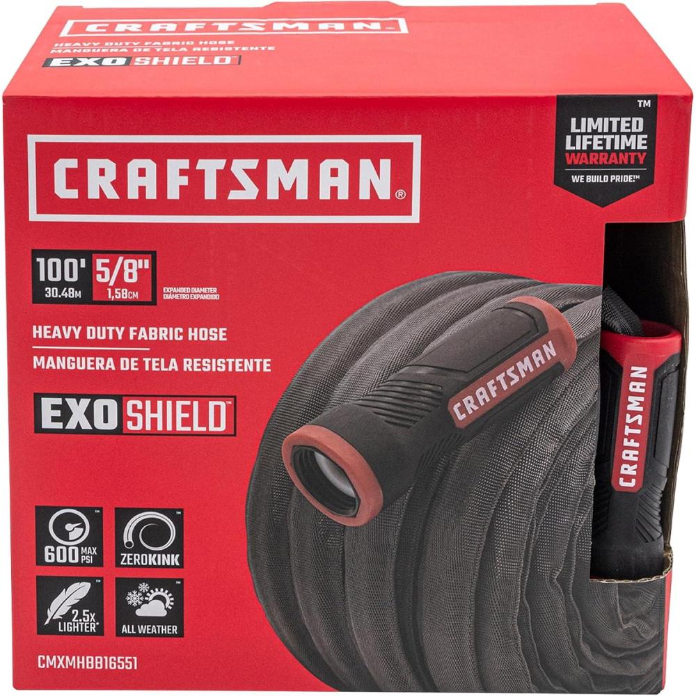 imageCRAFTSMAN ExoShield HeavyDuty Fabric Hose  IndustrialGrade Lightweight Garden Hose 100 Feet x 58 Inch100 Feet