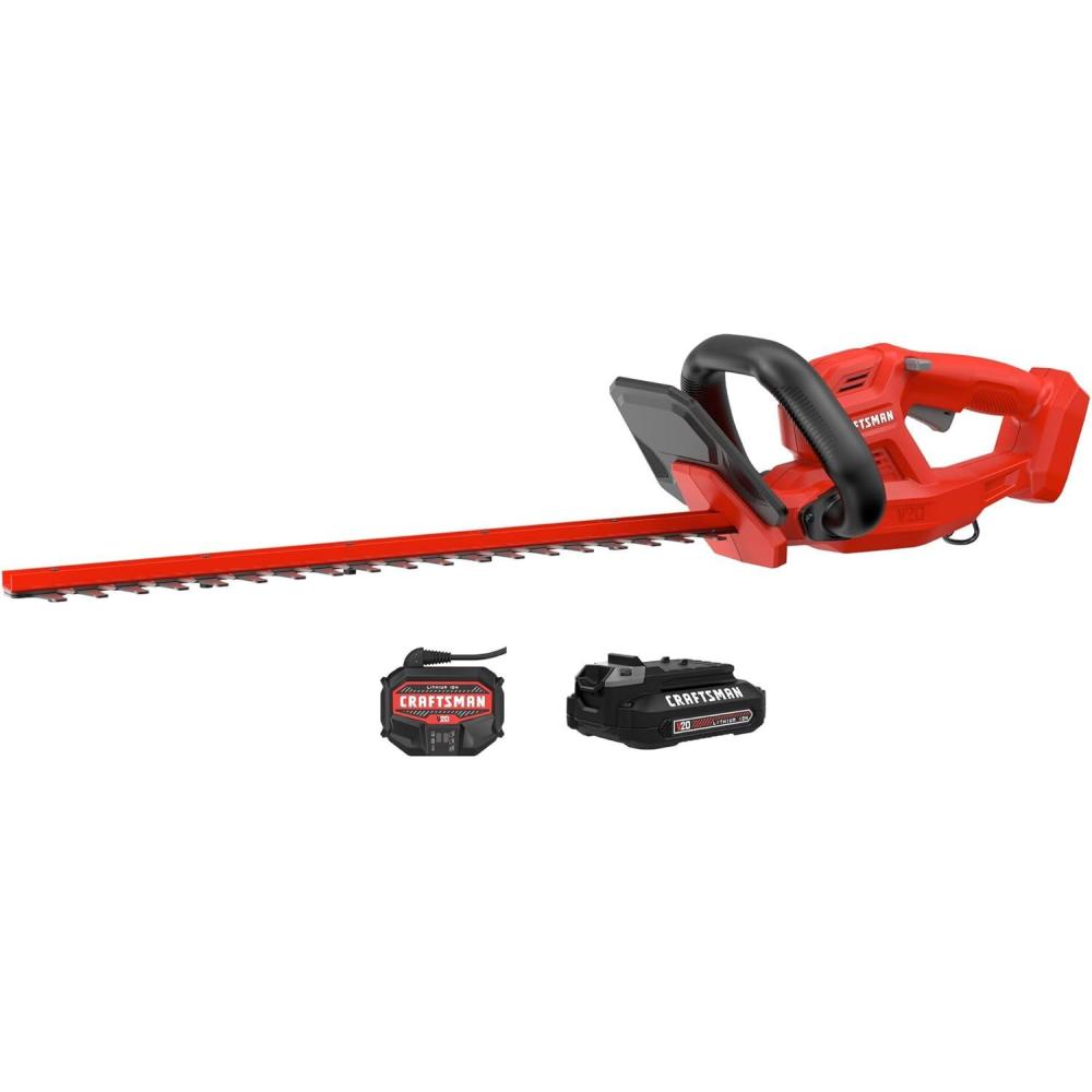 imageCRAFTSMAN V20 Cordless Hedge Trimmer with Battery and Charger Included 20 in Rechargeable Bush Trimmer Cordless Lightweight CMCHT810C1w Cordless Starter Kit