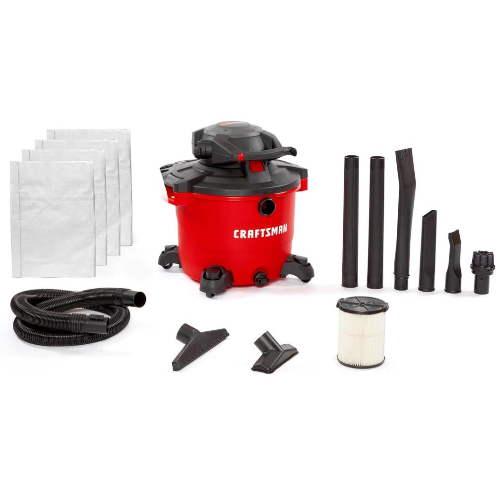 imageCraftsman CMXEVBE17607 16 Gallon 65 Peak HP WetDry Vac with Detachable Leaf Blower HeavyDuty Shop Vacuum with Attachments and Dust Collection Bags