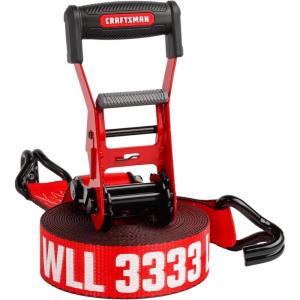 CRAFTSMAN CMXAZBS10000J Black/Red 2″ x 27′ Ratchet Tie Down Strap with Double J Hook – Heavyweight/Industrial Duty (10,000 lb Break Strength)(2″ x 27′)