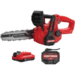 CRAFTSMAN Mini Chainsaw, 10 inch Mini Chainsaw Cordless, Electric Chain Saw, V20 Battery and Charger Included, Handheld Tree Trimmer Wood Cutter (CMCCS610D1)(w/ Cordless Starter Kit)