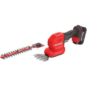 CRAFTSMAN V20 4 In. Cordless Handheld Grass Trimmer and 8 In. Mini Hedge Trimmer, Battery and Charger Included, Rechargeable 2 in 1 Grass Shear and Bush Trimmer (CMCSS800C1)(Trimmer Kit)