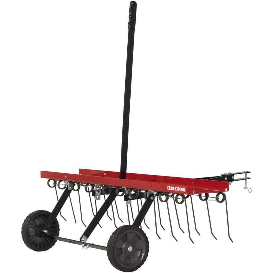 imageCRAFTSMAN CMXGZBF7124315 40Inch Tow Behind Lawn Dethatcher 20 Durable Spring Steel Tines Lawn dethatcher Designed to Pull Behind Lawn and Garden Tractors Black40Inch Tow Behind Lawn Dethatcher