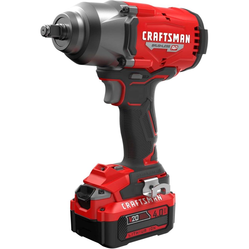 imageCRAFTSMAN V20 RP Impact Wrench Cordless Brushless High Torque 12 Inch 4Ah Battery and Charger Included CMCF940M1