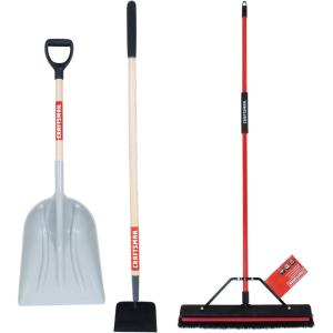 CRAFTSMAN CMXMKIT0080 3-Piece Heavy Duty Cleaning Tool Set with 10 in.All-Surface Wash,12 in. Scrubbing Deck Brush & 18 in. Push Broom, Brown(3-Piece Winter Clean-Up Pack)