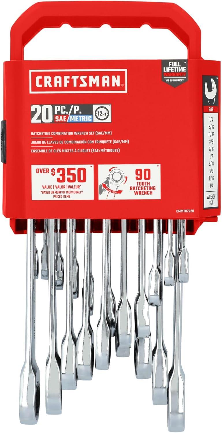 imageCRAFTSMAN 20 Piece Ratcheting Combination Wrench Set SAEMetric CMMT87220