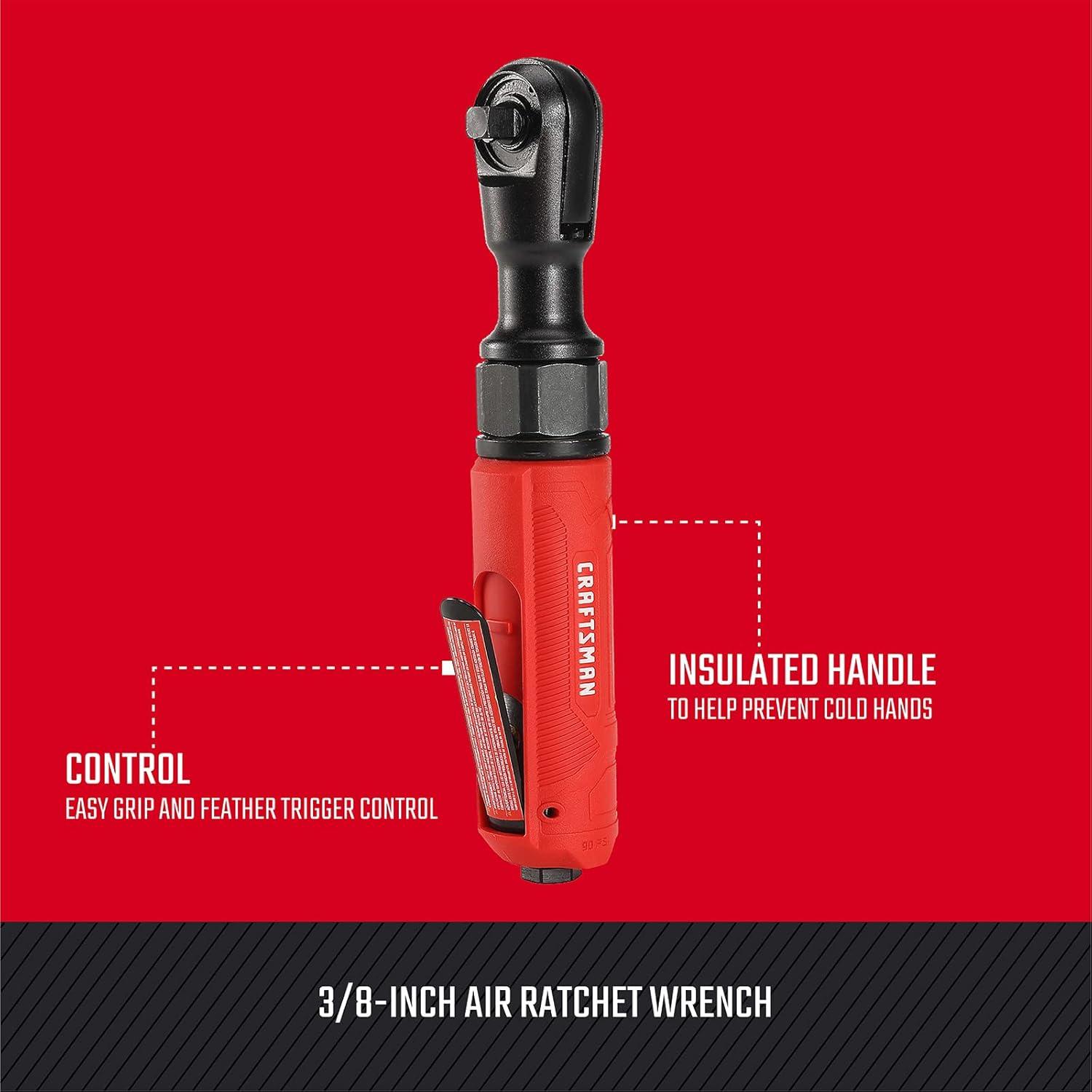 imageCRAFTSMAN 38in Air Ratchet Wrench Maximum Torque 50 ftlbs Insulated Handle Easy Access Switch 44 SCFM at 90 PSI