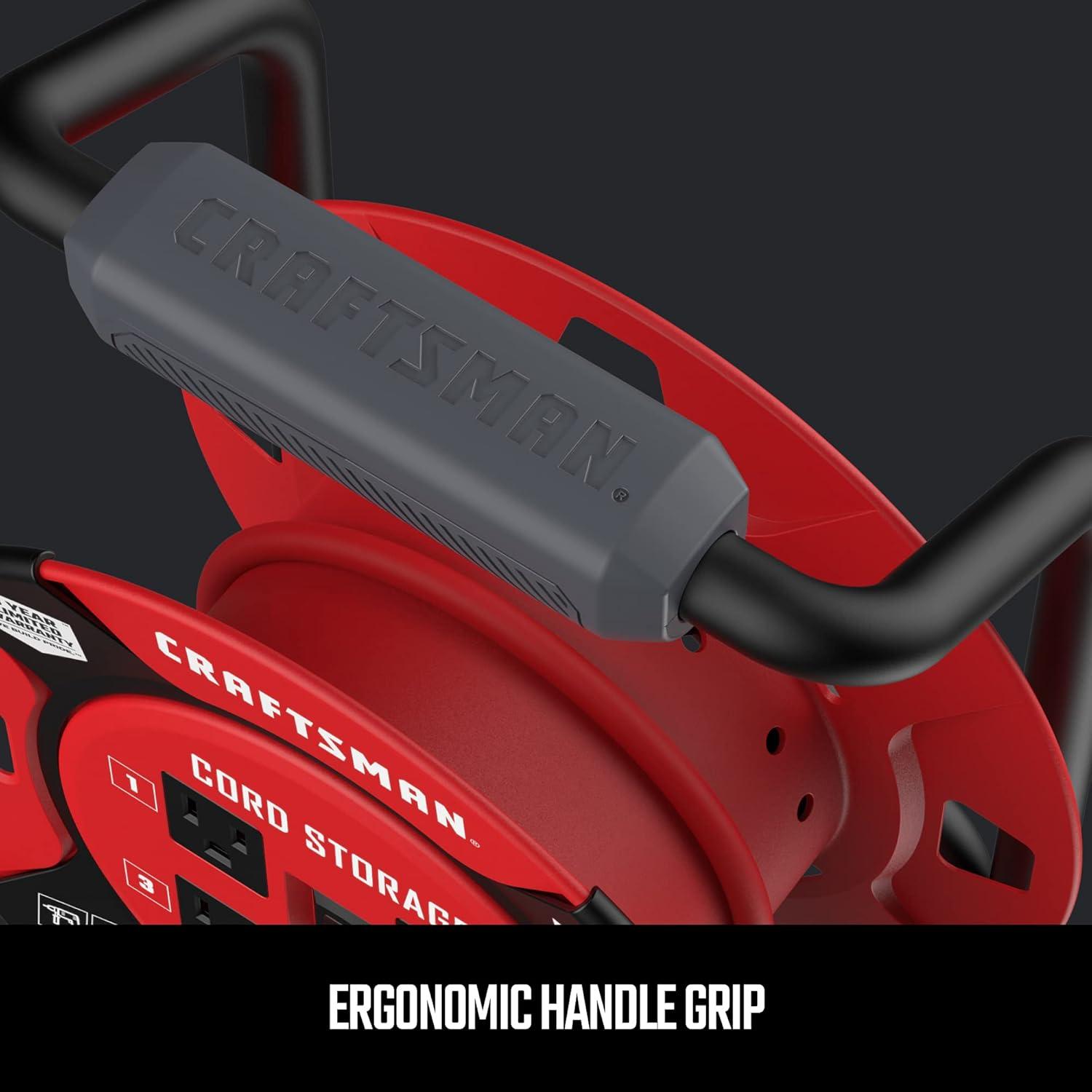 imageCRAFTSMAN 75 Ft Retractable Extension Cord Reel with 4 Outlets OnOff Switch Light Indicator amp HeavyDuty 14AWG SJTW Cable CSA Certified Outdoor Cord Reel1 ft