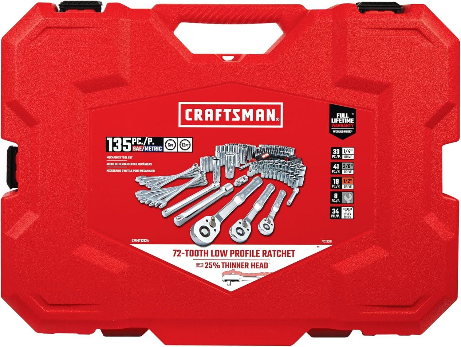 imageCRAFTSMAN Mechanic Tool Set 135 Pcs 14 12 and 38 Inch Drive SAE and Metric Socket Wrench Set with Case CMMT12124New 135 Piece Set
