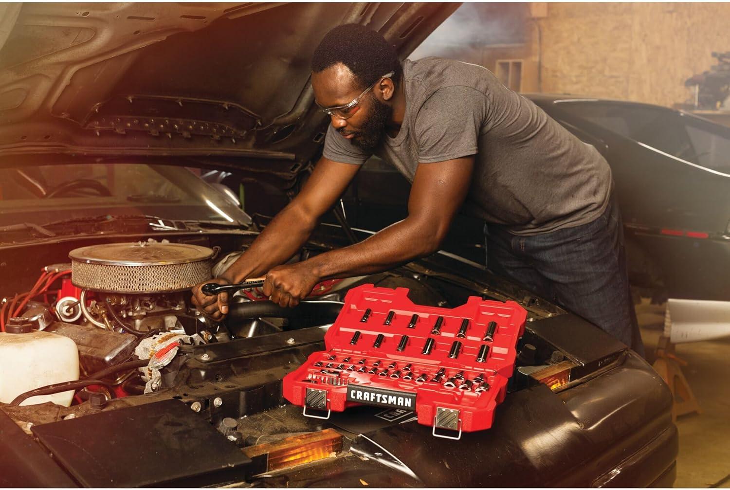 imageCRAFTSMAN Mechanics Tool Set 14 amp 38 Drive SAEMetric 81 Piece CMMT82335L51 Piece Set