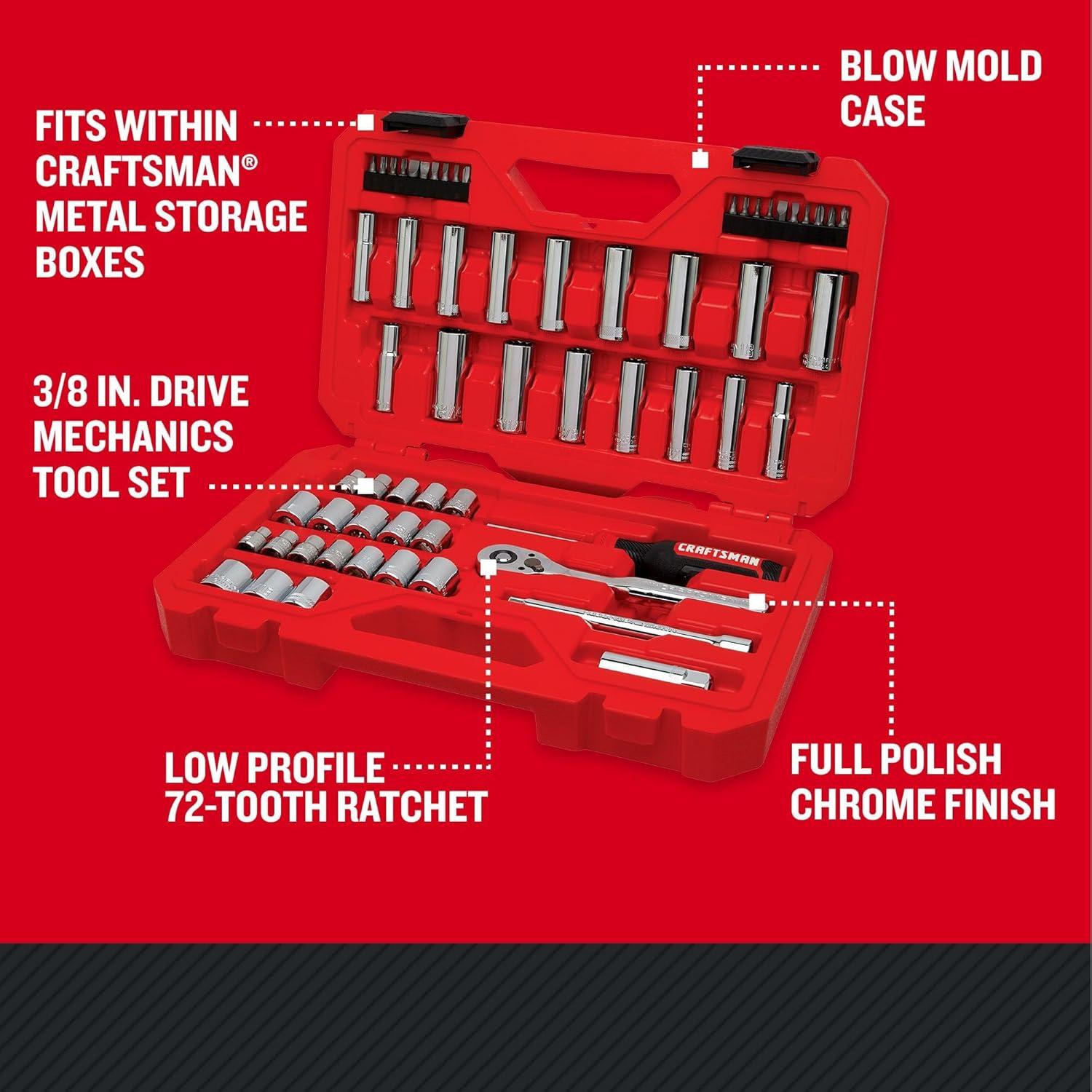 imageCRAFTSMAN Mechanics Tool Set 38 Inch Drive 61 Piece CMMT4516138 in