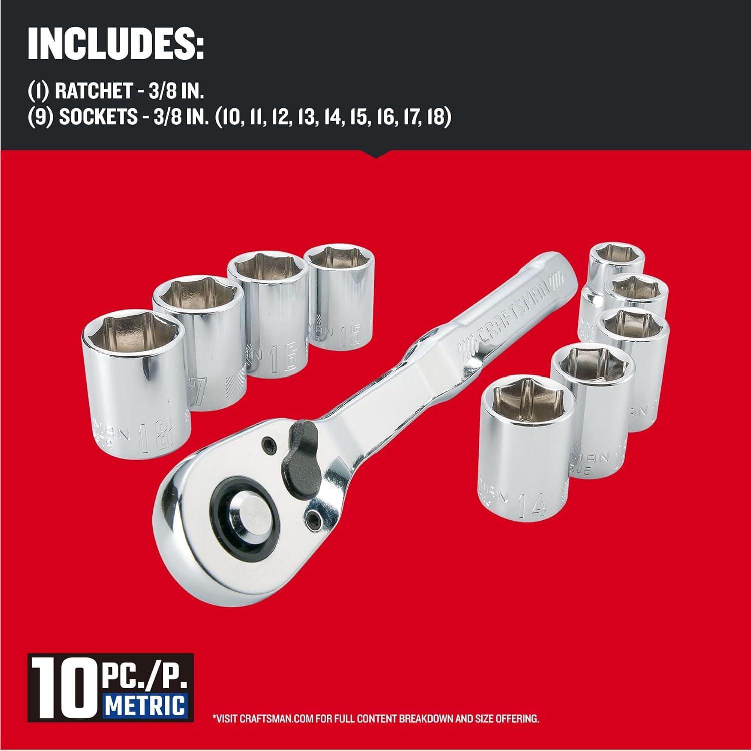 imageCRAFTSMAN Mechanics Tool Set Metric 38 Inch Drive 10 Piece CMMT3456438 in