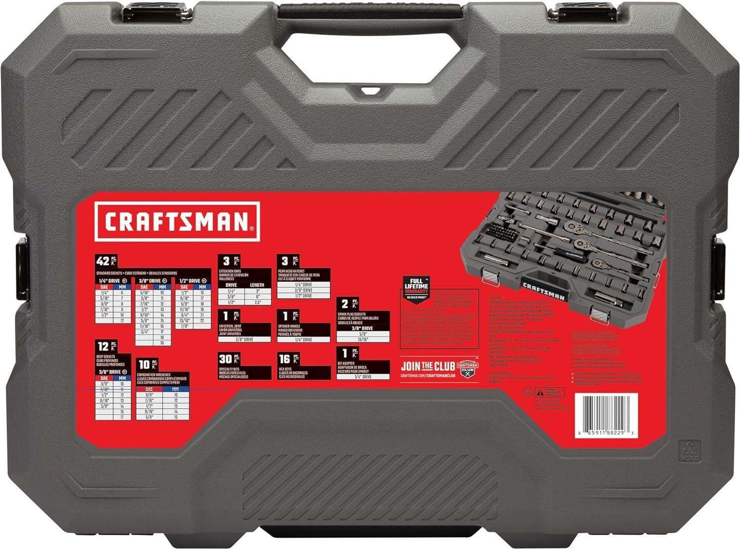 imageCRAFTSMAN OVERDRIVE 121Piece Gunmetal Chrome Mechanics Tool Set Standard SAEMetric Socket Set with Hard Case CMMT99121L