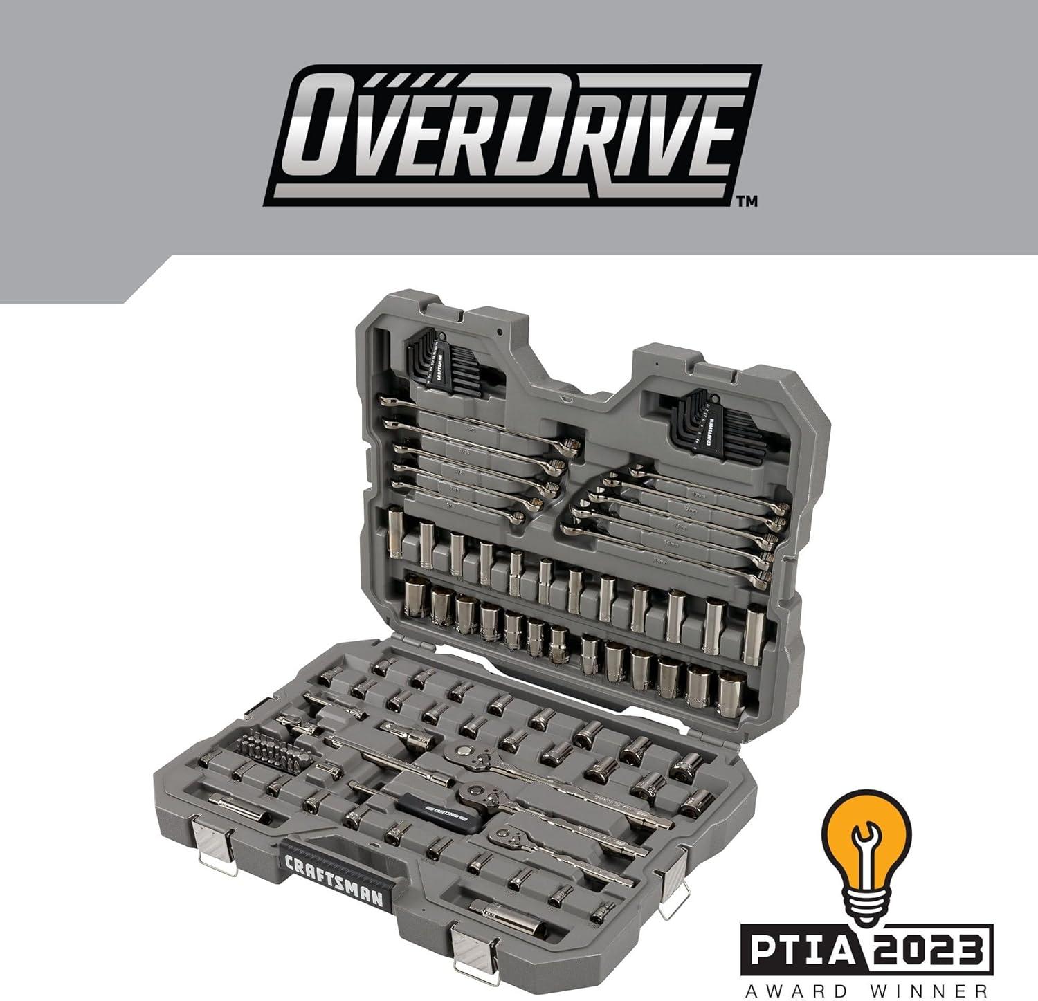 imageCRAFTSMAN OVERDRIVE 121Piece Gunmetal Chrome Mechanics Tool Set Standard SAEMetric Socket Set with Hard Case CMMT99121L