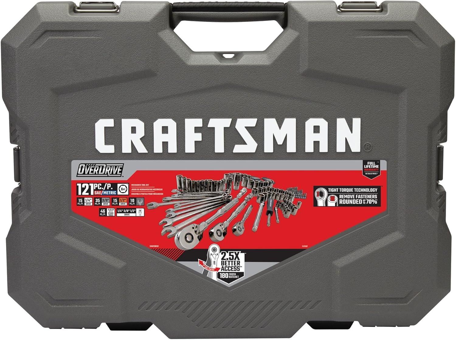 imageCRAFTSMAN OVERDRIVE 121Piece Gunmetal Chrome Mechanics Tool Set Standard SAEMetric Socket Set with Hard Case CMMT99121L