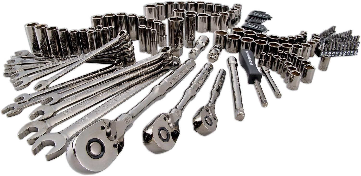 imageCRAFTSMAN OVERDRIVE 154Piece Gunmetal Chrome Mechanics Tool Set Standard SAEMetric Socket Set with Hard Case CMMT99154L