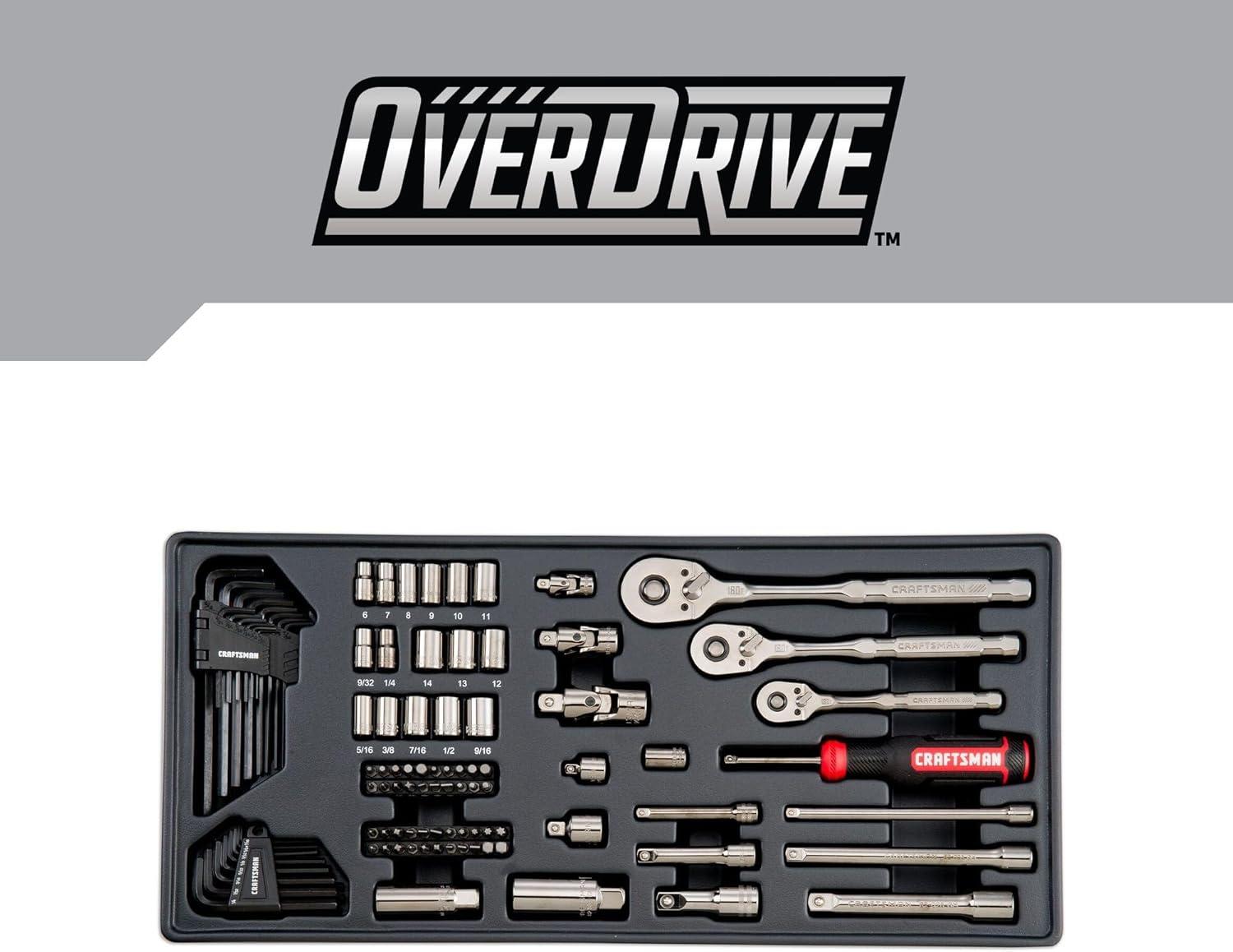 imageCRAFTSMAN OVERDRIVE 284Piece Gunmetal Chrome Mechanics Tool Set Standard SAEMetric Socket Set with Hard Case CMMT99284