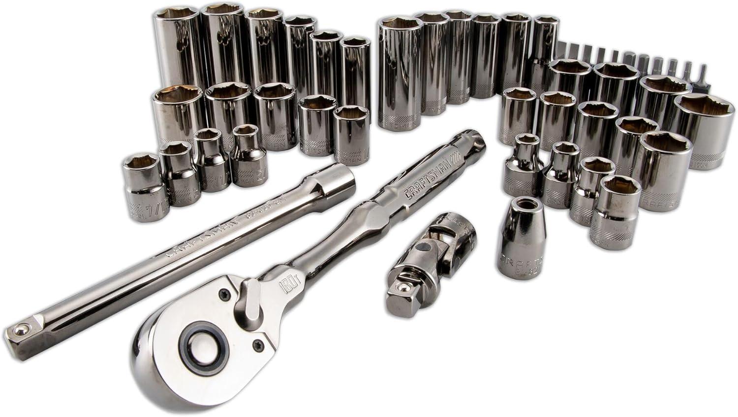 imageCRAFTSMAN OVERDRIVE 49Piece Gunmetal Chrome Mechanics Tool Set Standard SAEMetric Socket Set with Hard Case CMMT99049L