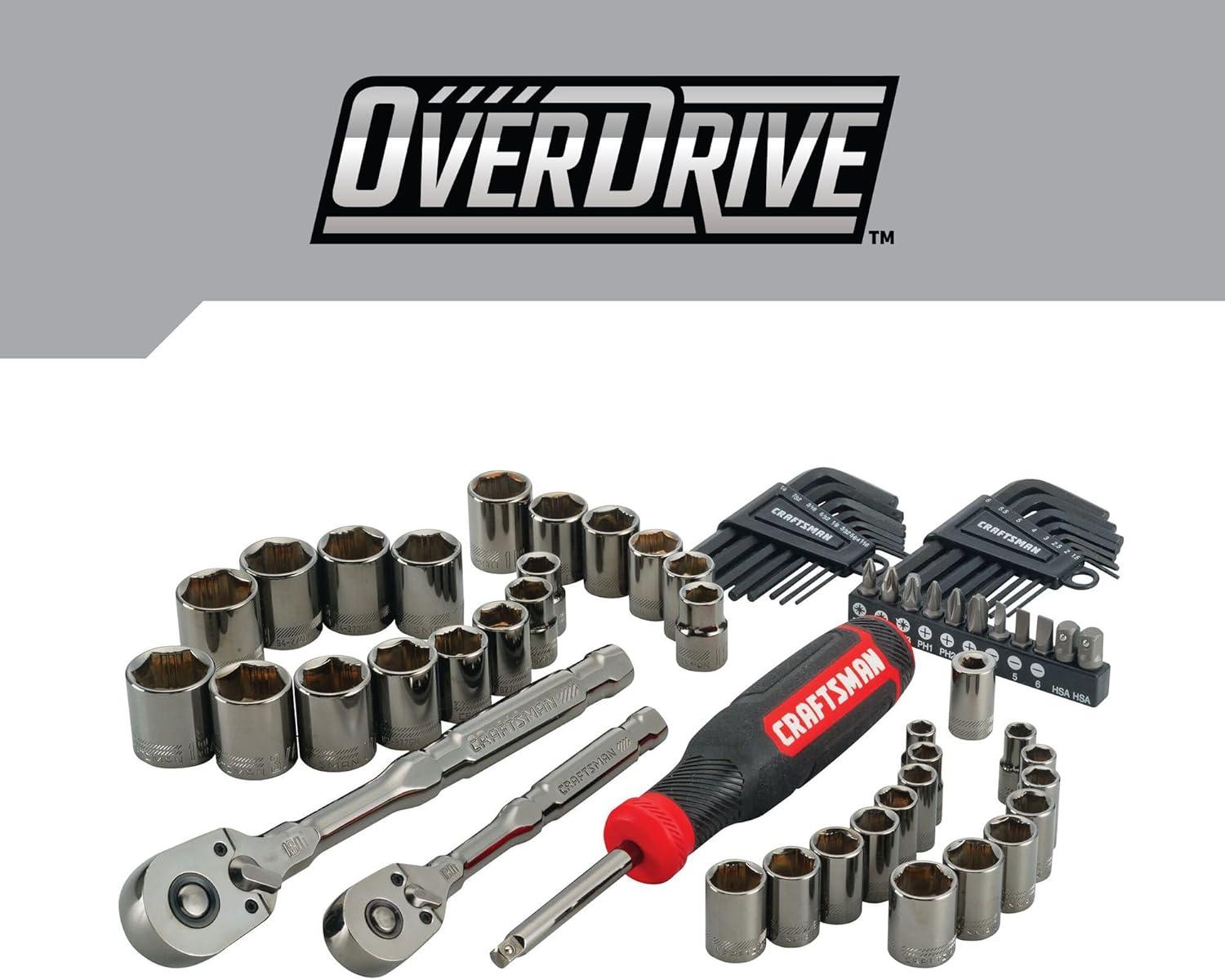 imageCRAFTSMAN OVERDRIVE 64Piece Gunmetal Chrome Mechanics Tool Set Standard SAEMetric Socket Set with Hard Case CMMT99064