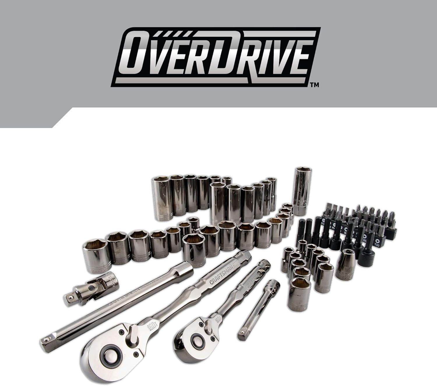 imageCRAFTSMAN OVERDRIVE 80Piece Gunmetal Chrome Mechanics Tool Set Standard SAEMetric Socket Set with Hard Case CMMT99080L