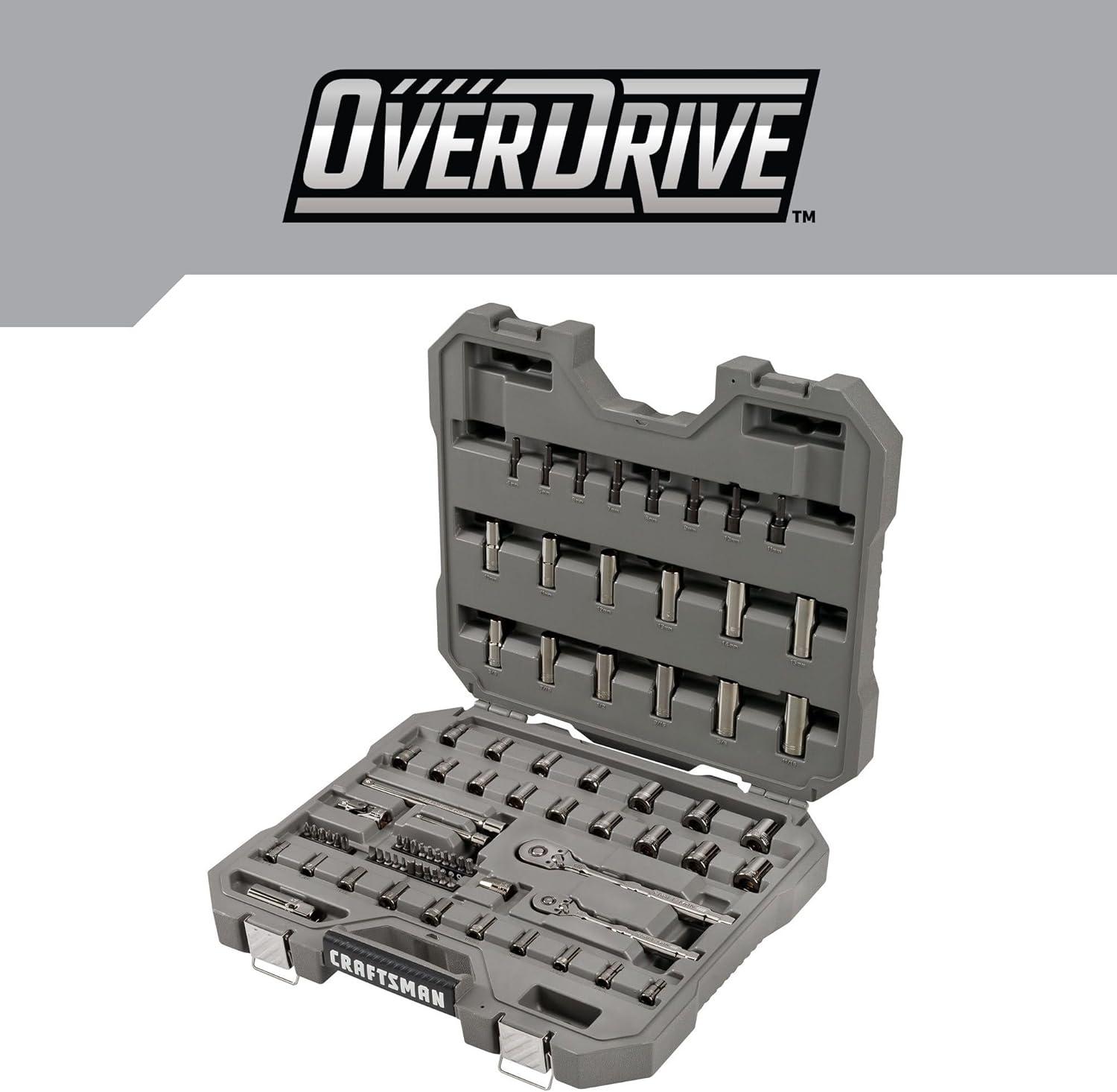 imageCRAFTSMAN OVERDRIVE 80Piece Gunmetal Chrome Mechanics Tool Set Standard SAEMetric Socket Set with Hard Case CMMT99080L