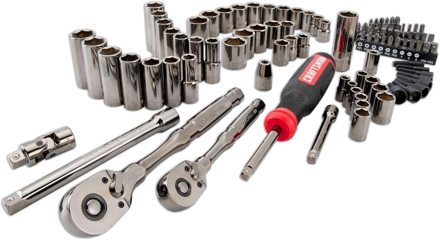 imageCRAFTSMAN OVERDRIVE 99Piece Gunmetal Chrome Mechanics Tool Set Standard SAEMetric Socket Set with Hard Case CMMT99099