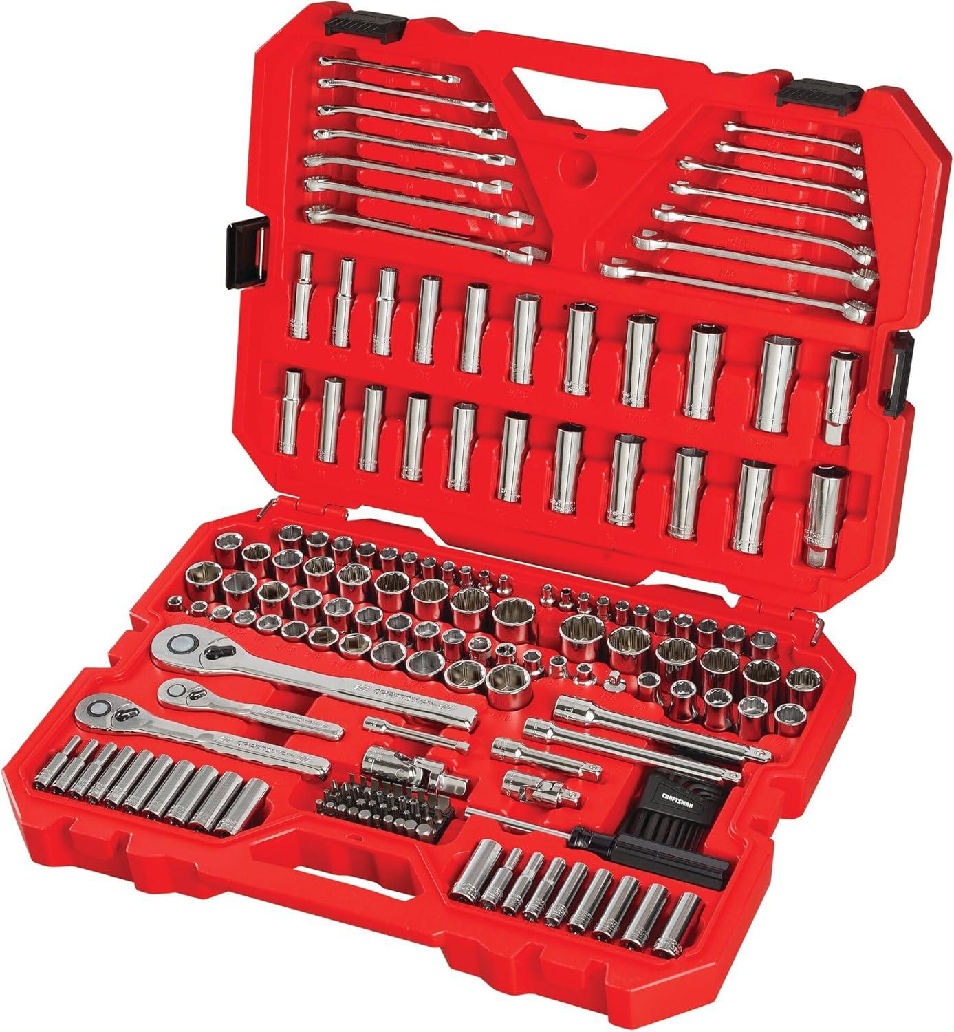 imageCRAFTSMAN Tool Set 189 Piece Mechanics Tool Set 14 38and 12 Inch Drive Socket Wrench Set with Thinner Ratchet Steel 6 and 12point Sockets Wrenches Hex Keys and Specialty Bits CMMT12134189 Piece Set