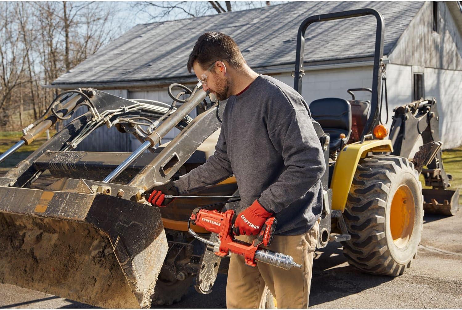 imageCRAFTSMAN V20 Grease Gun Kit Electric Grease Gun Cordless 40 Hose 10000 Max PSI LED Light Battery and Charger Included CMCGG001D1Kit with Battery