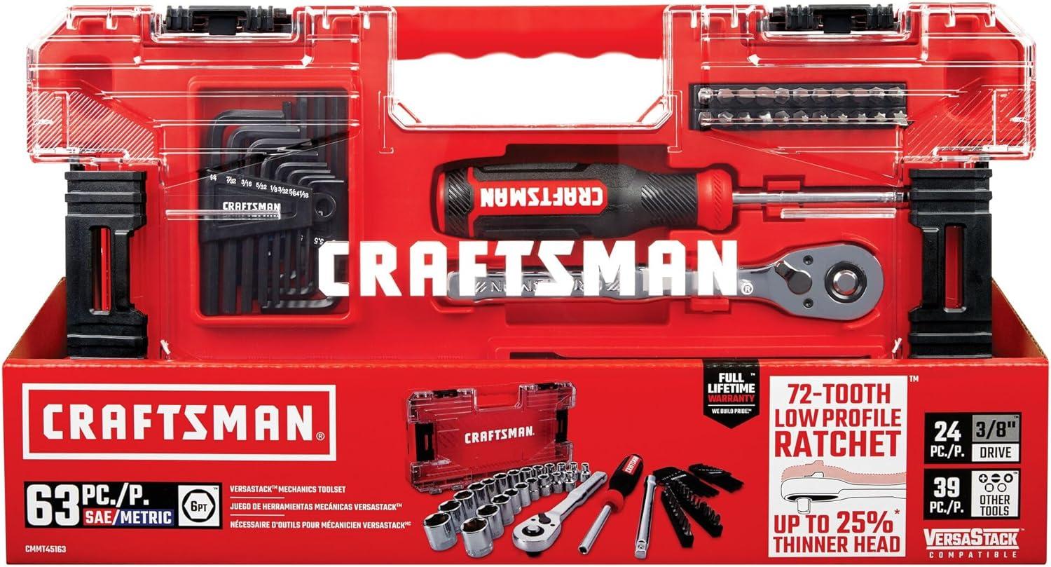 imageCRAFTSMAN VERSASTACK 63 Piece Mechanics Tool Set with Hard Case 38 Inch Drive CMMT45163
