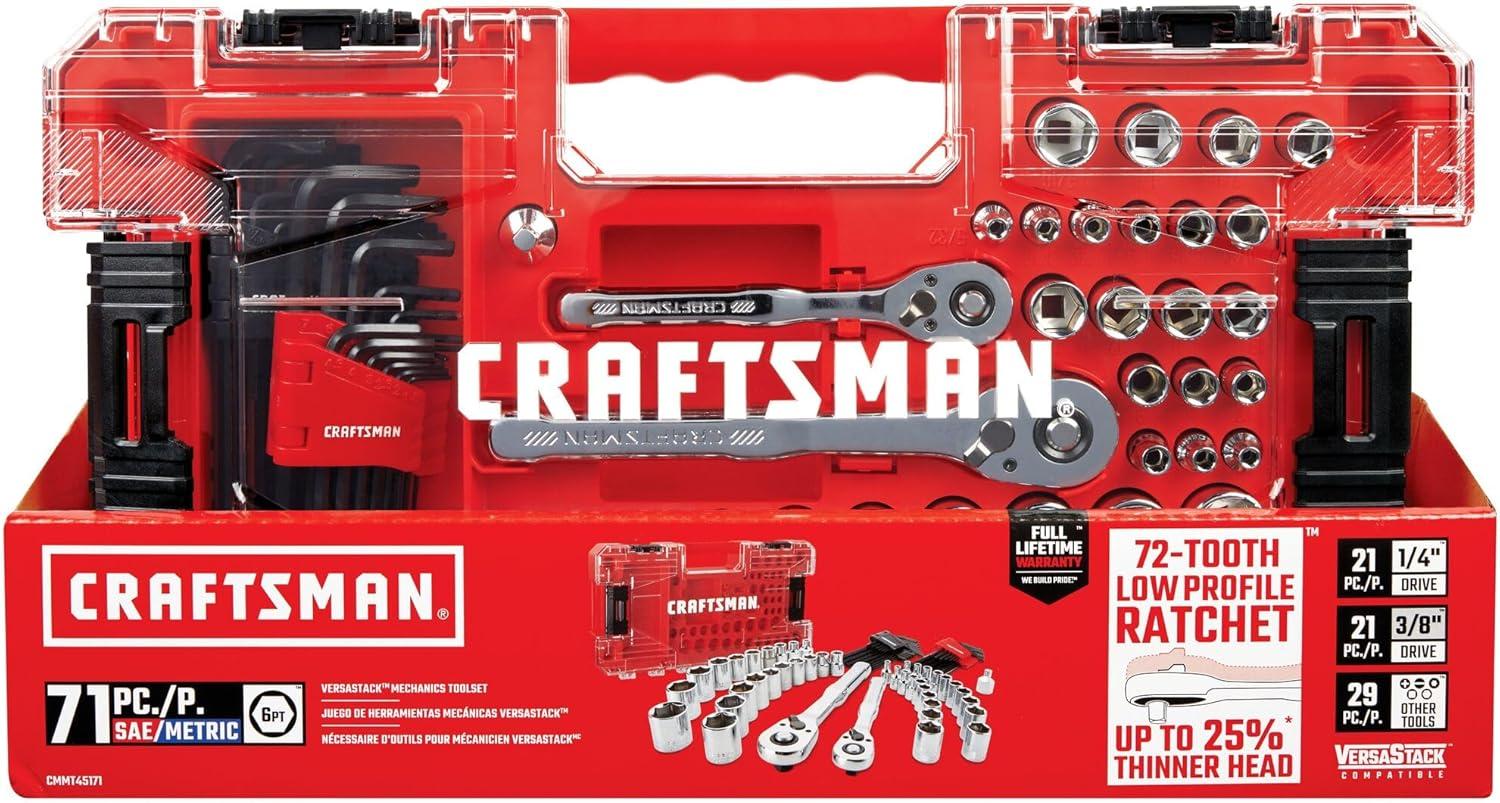 imageCRAFTSMAN Versastack Mechanics Tool Set 14 and 38 Inch Drive 71 Piece CMMT45171Pack of 1
