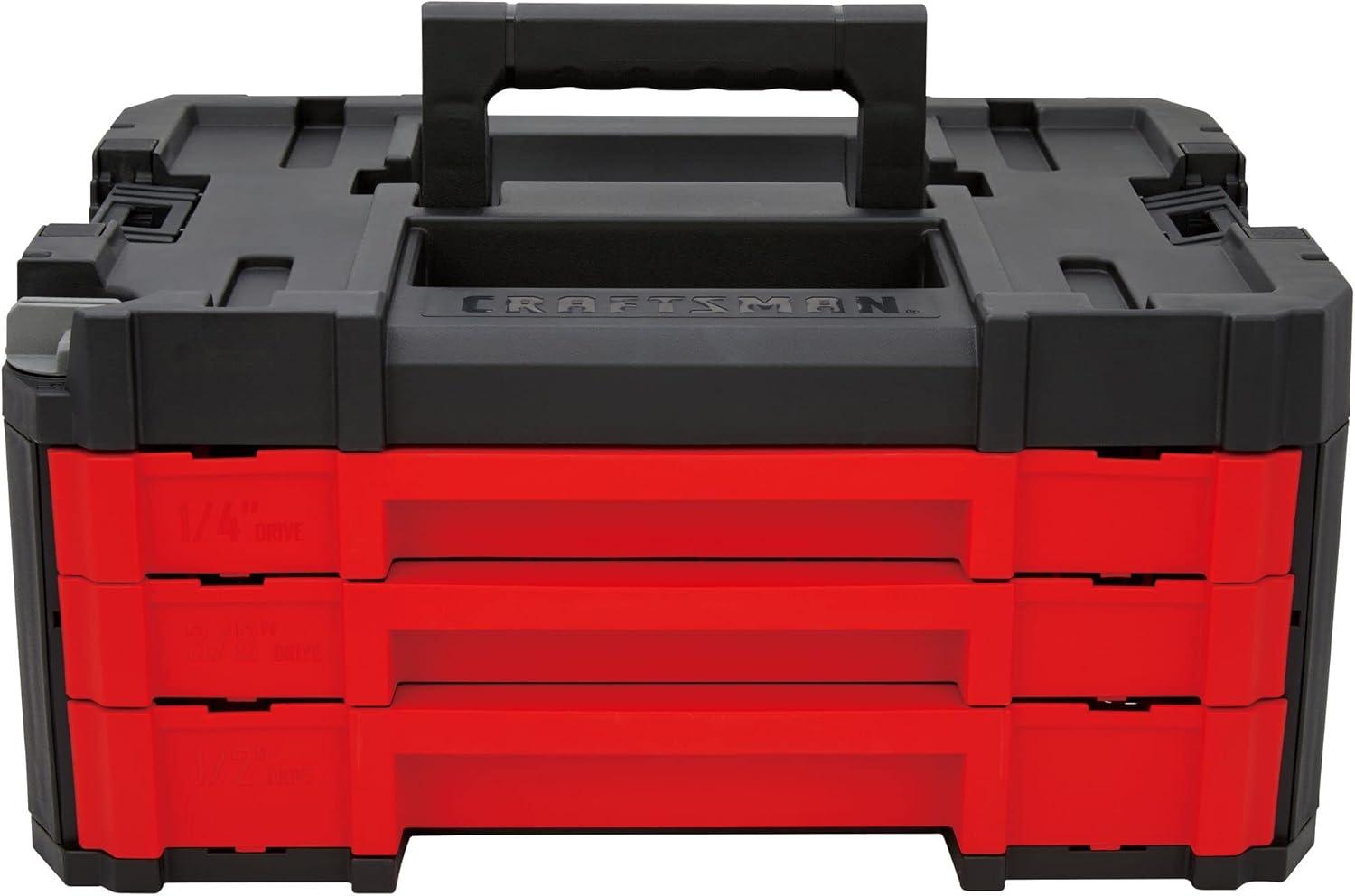 imageCraftsman 262Piece Mechanic Tool Set with 3Drawer VERSASTACK Box SAE and Metric Socket Set Car and Motorcycle Tool Kit with Combination Wrenches and Spark Plug Sockets CMMT45309262 Piece Set