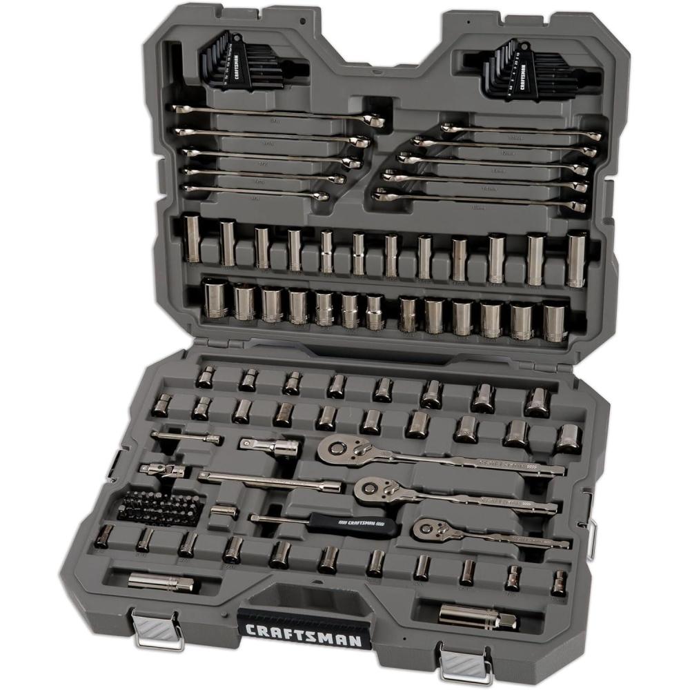 imageCRAFTSMAN OVERDRIVE 121Piece Gunmetal Chrome Mechanics Tool Set Standard SAEMetric Socket Set with Hard Case CMMT99121L