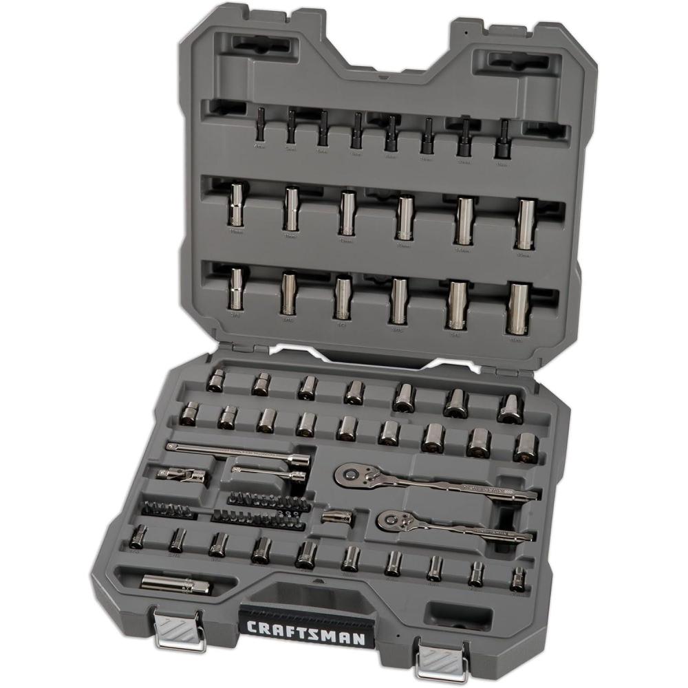 imageCRAFTSMAN OVERDRIVE 80Piece Gunmetal Chrome Mechanics Tool Set Standard SAEMetric Socket Set with Hard Case CMMT99080L