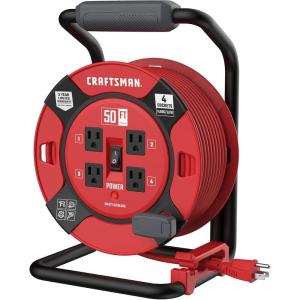 CRAFTSMAN 75 Ft Retractable Extension Cord Reel with 4 Outlets, On/Off Switch, Light Indicator & Heavy-Duty 14AWG SJTW Cable, CSA Certified Outdoor Cord Reel(50 ft)