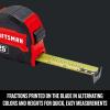 CRAFTSMAN 25-Ft Tape Measure with Fraction Marketing, Retractable, Manual-Locking Blade (CMHT37443S)(7.6 m)