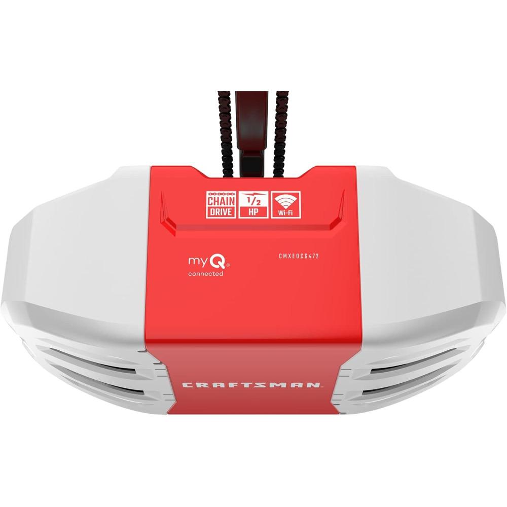 imageCRAFTSMAN 12 HP Smart Garage Door Opener  myQ Smartphone Controlled  Chain Drive Wireless Keypad Included Model CMXEOCG472 RedCMXEOCG472 Garage Door Opener