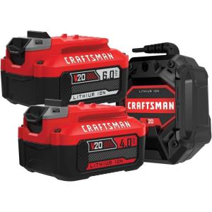 CRAFTSMAN 20V Battery and Charger Set, 4Ah and 6Ah Lithium Ion Batteries and 1 Charger, Cordless Tool Battery Packs (CMCB2046-CK)