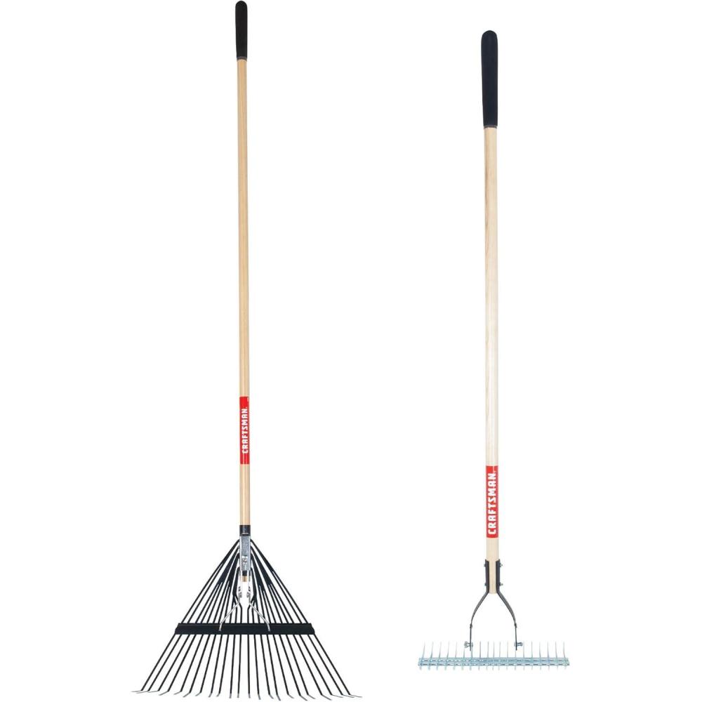 imageCRAFTSMAN 2Piece Raking Set with Lawn amp Thatching Rakes Wood Handles with Cushion Grips for Leaves Dethatching Dead Grass Cultivating