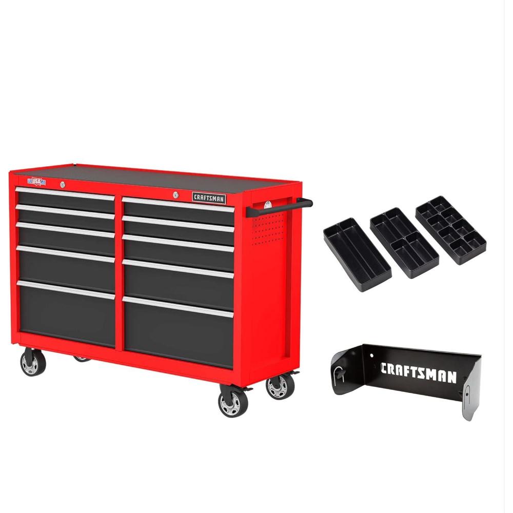 imageCRAFTSMAN S2000 52 Tool Chest 10Drawer Rolling Tool Storage Cabinet with Tray and Holder Red CMST352102RBNew Red