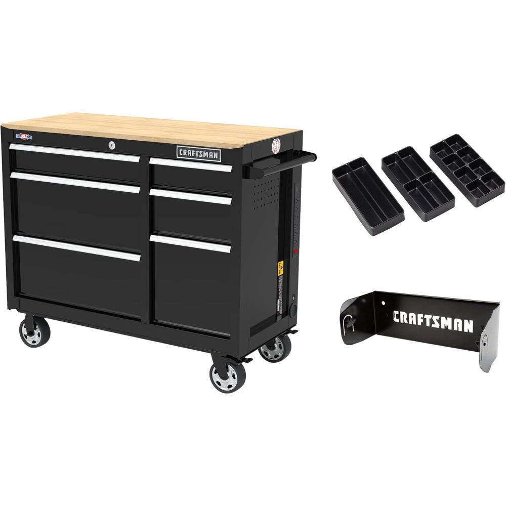 imageCRAFTSMAN Workbench Tool Storage 6Drawers with Tray and Holder Set 41inch Rolling CMST34062RBNew Black