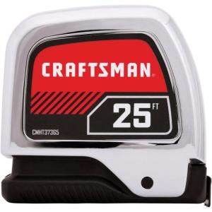 CRAFTSMAN Tape Measure, 25 ft, Retraction Control and Self-Lock, Solid Chrome Finish, Rubber Grip (CMHT37325S)(7.6 m)