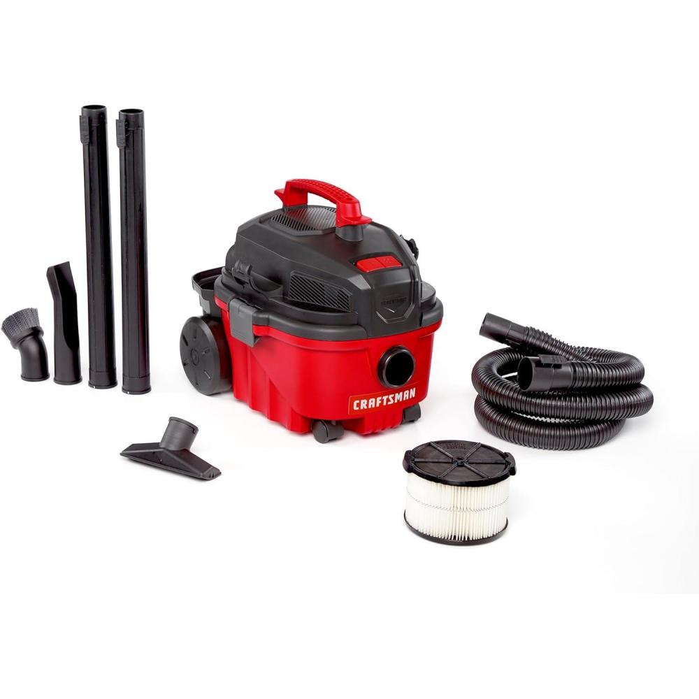 imageCRAFTSMAN CMXEVBE17040 4 Gallon 50 Peak HP Wet Dry Vac Portable Shop Vacuum Wet and Dry with Filter Hose and Attachments for Home and Automotive Cleaning4 Gallon 50 Peak HP