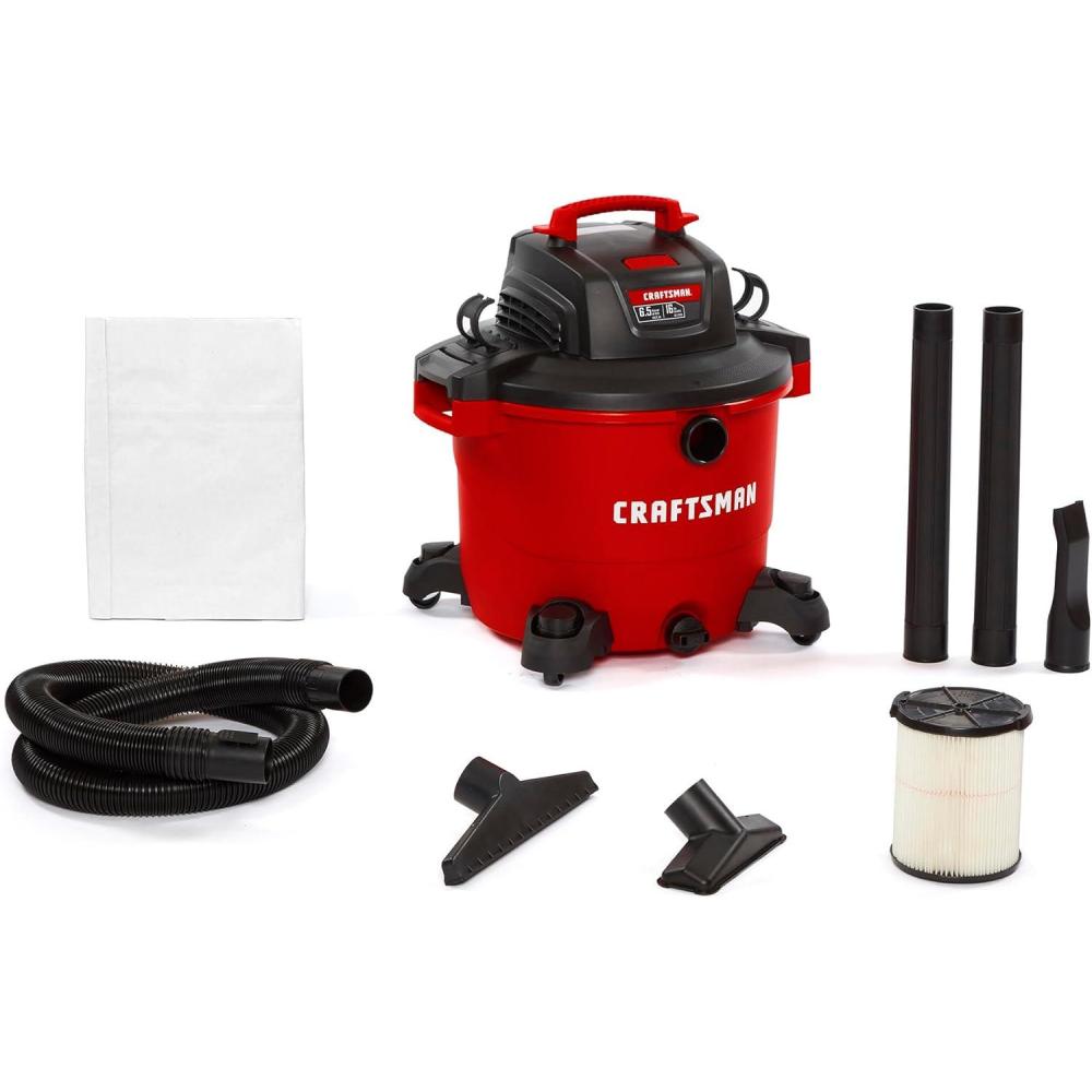 imageCRAFTSMAN CMXEVBE17594 12 Gallon 60 Peak HP Wet Dry Vac Portable Shop Vacuum Wet and Dry with Filter Dust Bag Hose and Attachments for Home Projects amp Renovations16 Gallon 65 Peak HP wFilter  Dust Bag  Hose